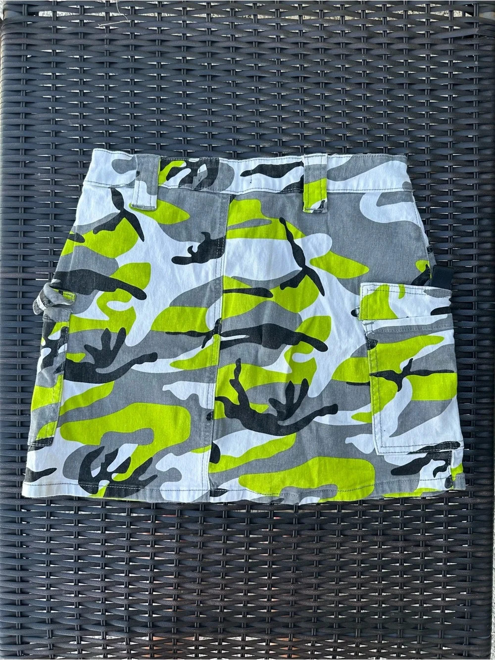 Neon Green & Gray Camo Cargo Mini Skirt
